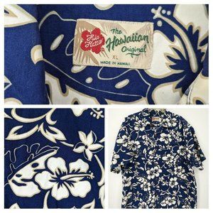 Hilo Hattie Hawaiian Blue Shirt Hibiscus Short Sleeve 100% Cotton XL Extra LARGE